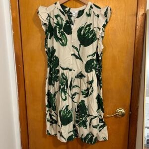 Floral Print Dress with Green Leaf Pattern